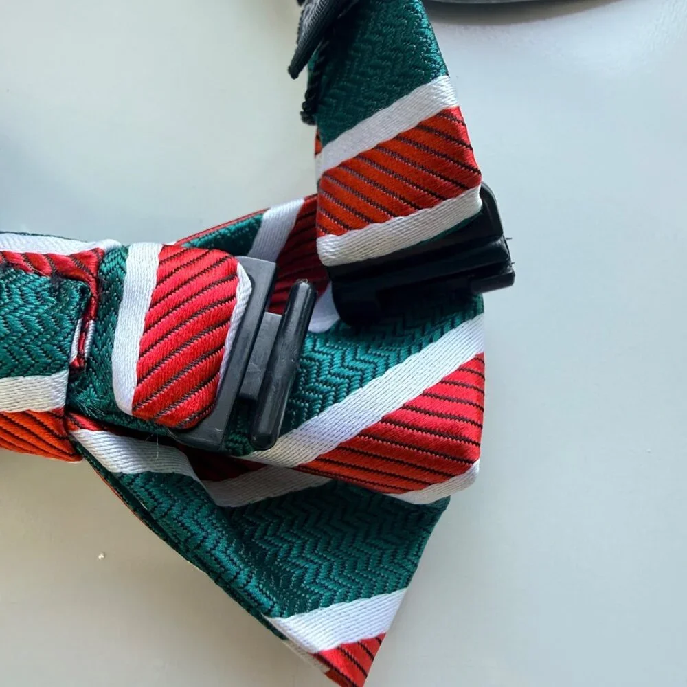 Littlest Prince Couture Adjustable Bow Tie Red Green Striped Chevron Patterned P